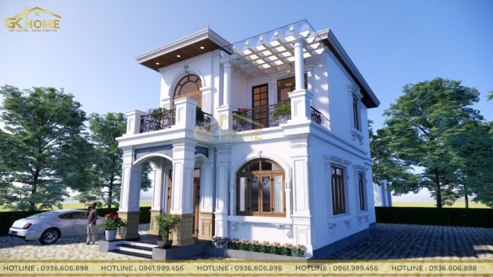 Biệt thự 2 tầng sử dụng tông màu trung tính để làm nổi bật căn nhà