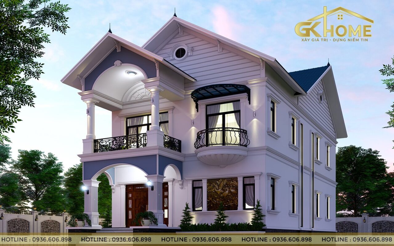 Phối cảnh nhà phố 2 tầng mái dốc