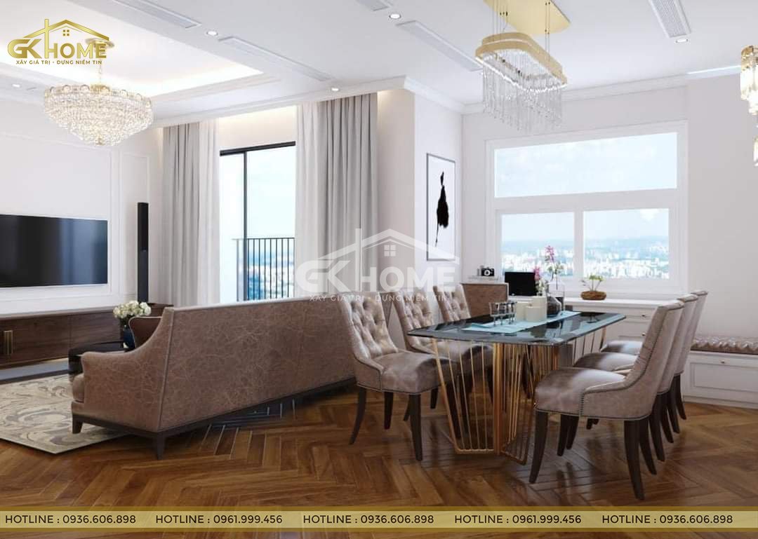 Kết hợp cả phòng khách với bàn ăn