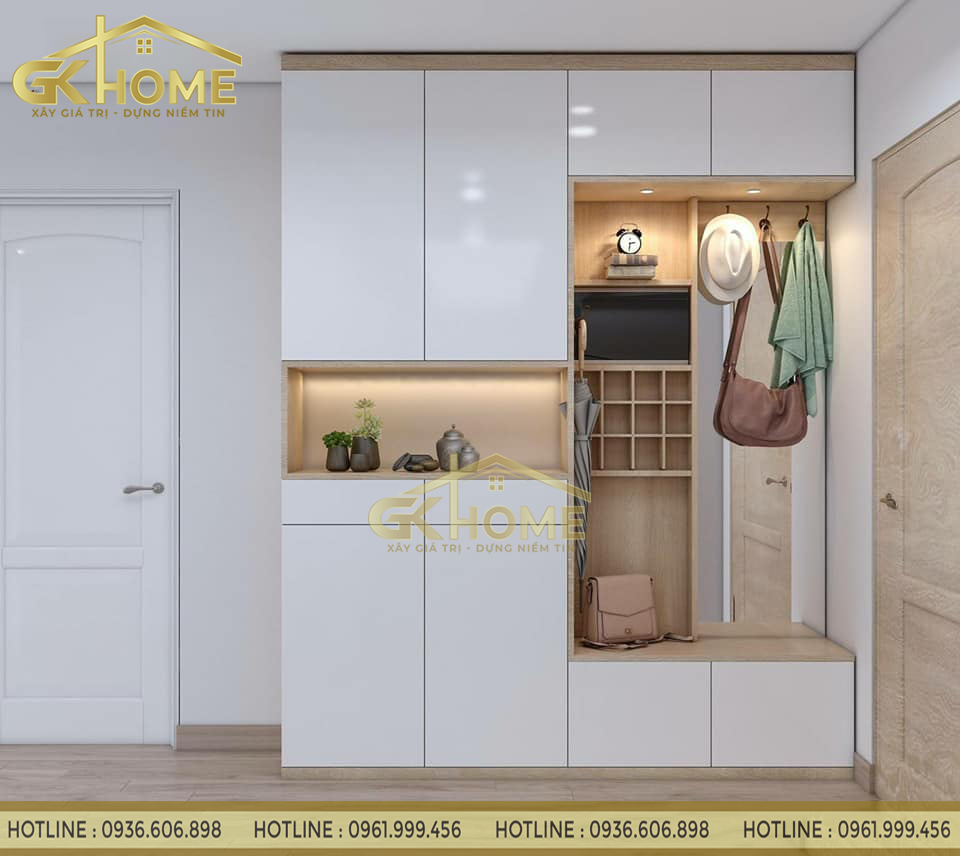 Lối vào thiết kế tủ giày và móc treo rất tiện lợi