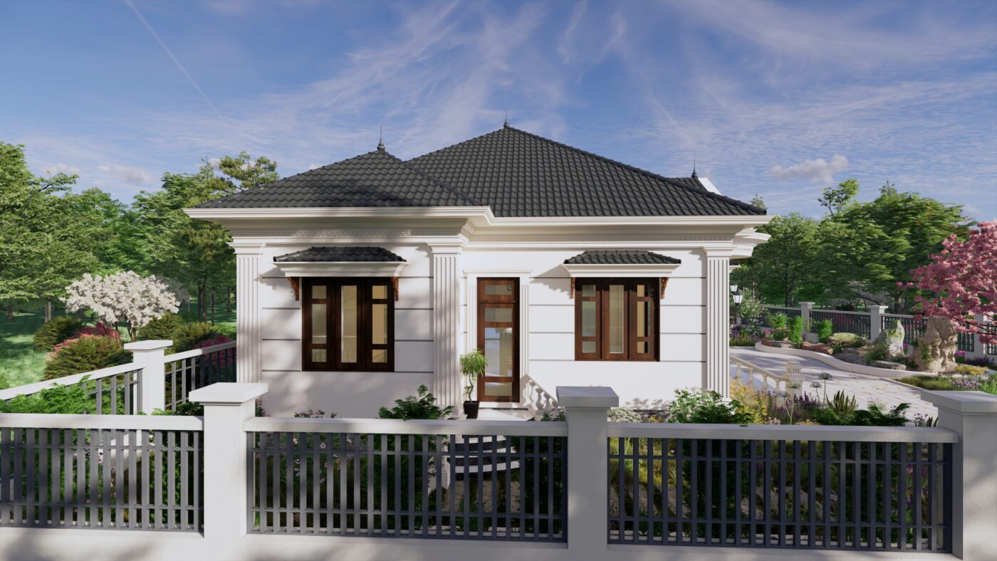 sử dụng vật liệu sắt mỹ thuật kết hợp với các hoa văn cầu kì và tinh tế đem đến sự sang cho ngoại thất.