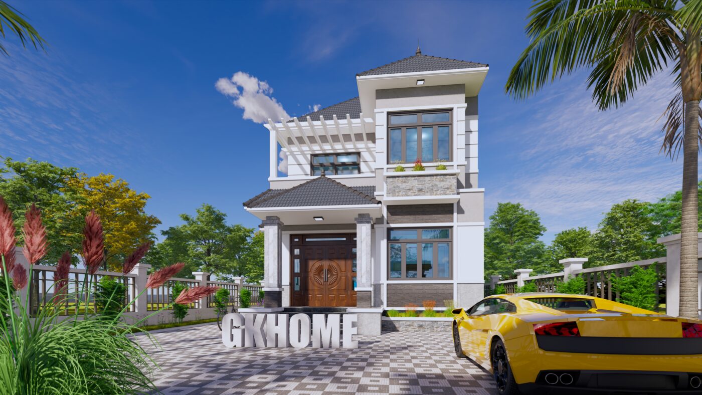 Ngoại thất ngôi nhà gây ấn tượng bởi sự kết hợp các vật liệu cùng màu sắc trang nhã, tinh tế.