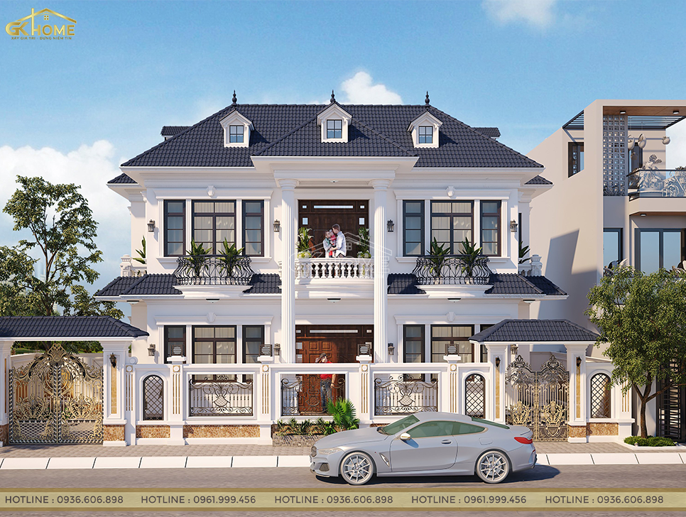 Đầu tiên là về phần ngoại thất của căn biệt thự với thiết kế tông màu trắng làm chủ đạo không những mang lại sự thẩm mỹ cho người nhìn mà còn tạo ra sự sang trọng.