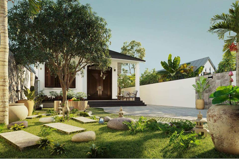 Hướng từ sân vườn nhìn vào ngôi nhà
