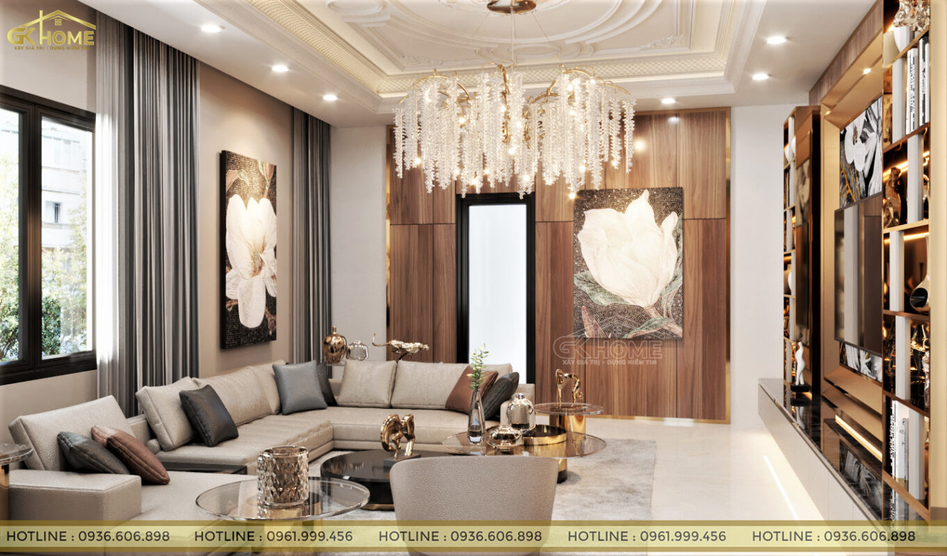 Phòng khách tân cổ điển đơn giản mang đến sự thoải mái cho gia chủ