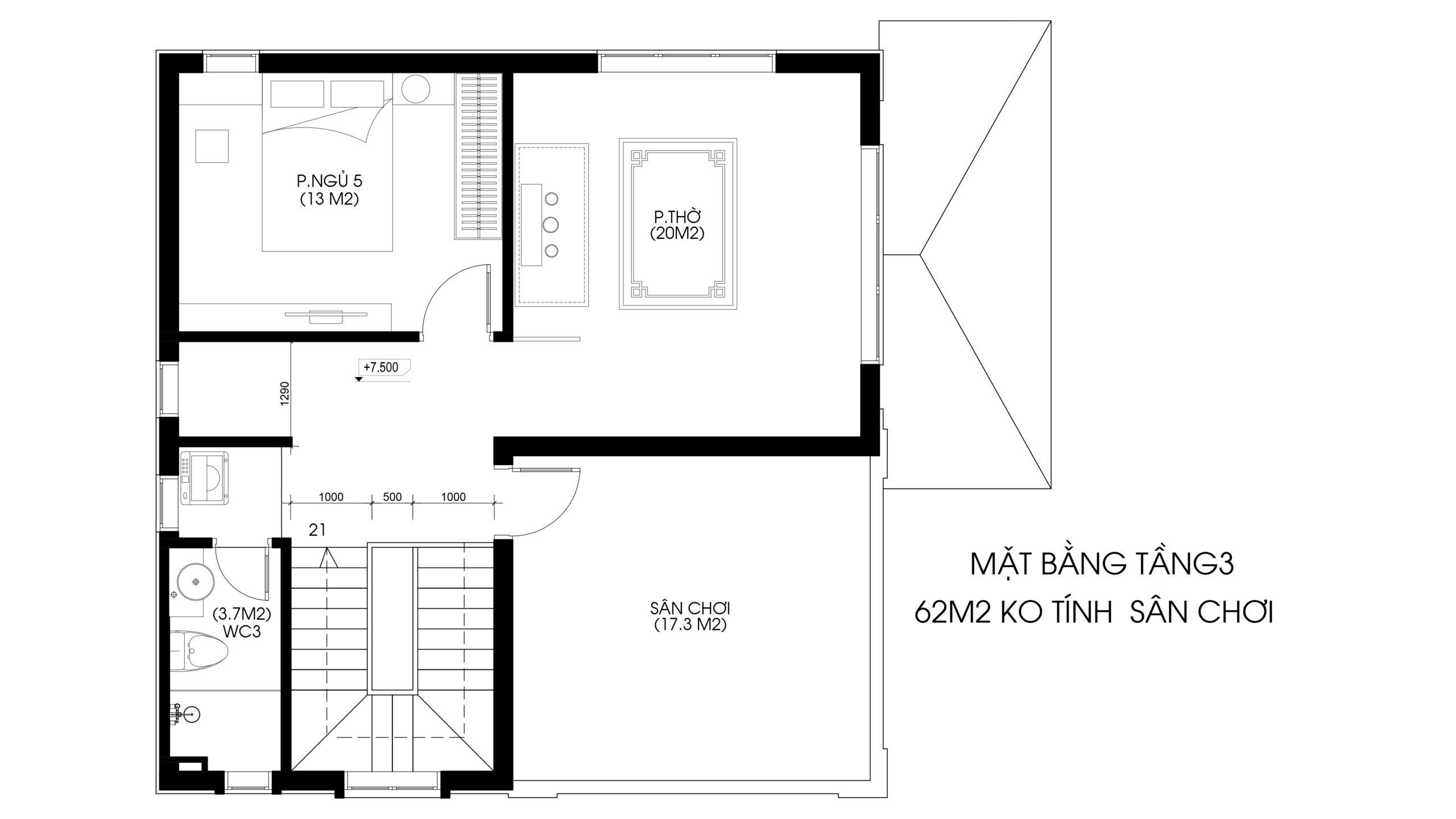 Mặt bằng công năng tầng 3 của ngôi nhà