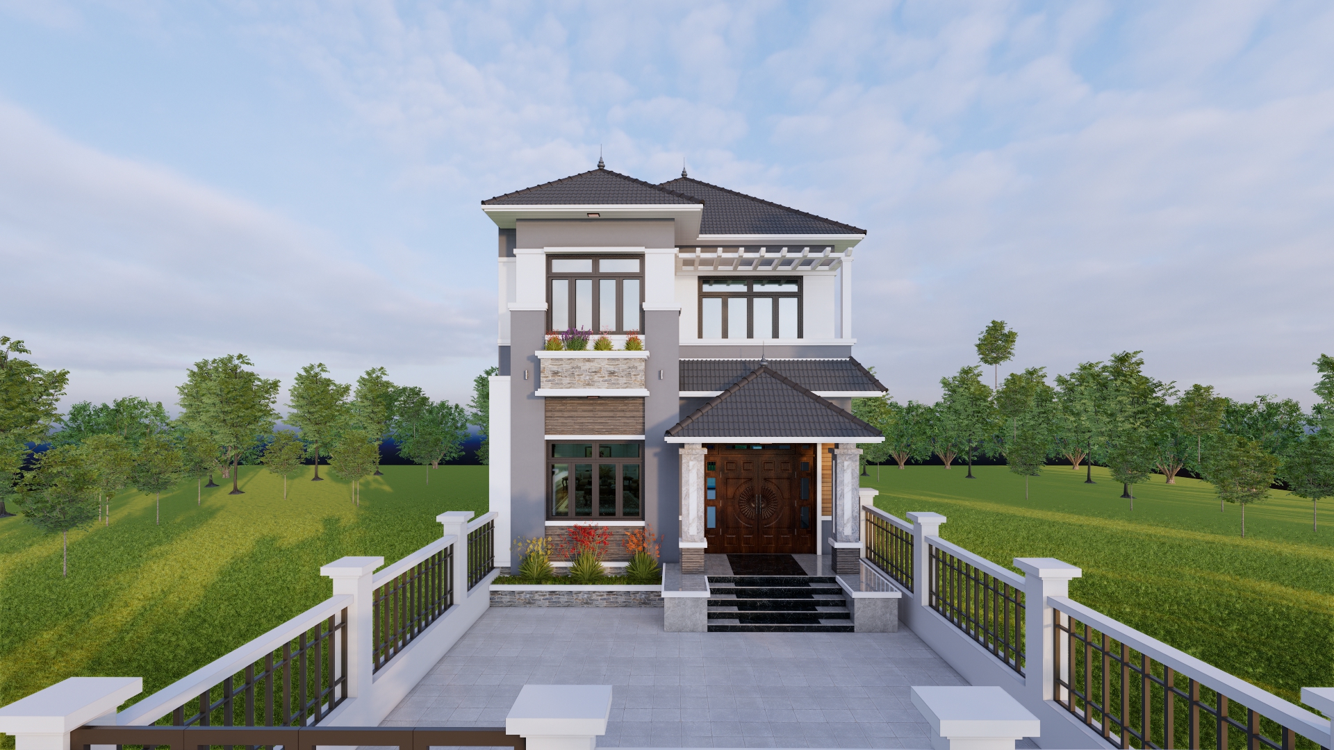 Sảnh chính được ốp các loại đá hoa cương tăng độ sáng bóng và khỏe khoắn cho ngôi nhà