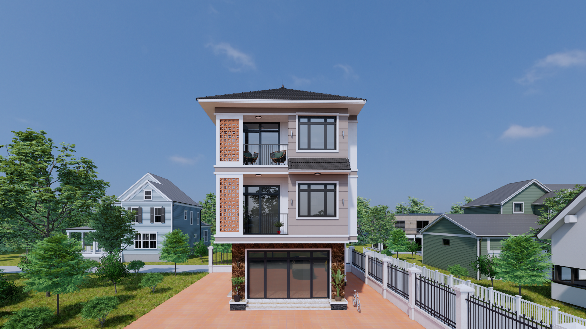 Với vẻ đẹp tự nhiên của đá hoa cương tạo nên vẻ hấp dẫn cho ngôi nhà